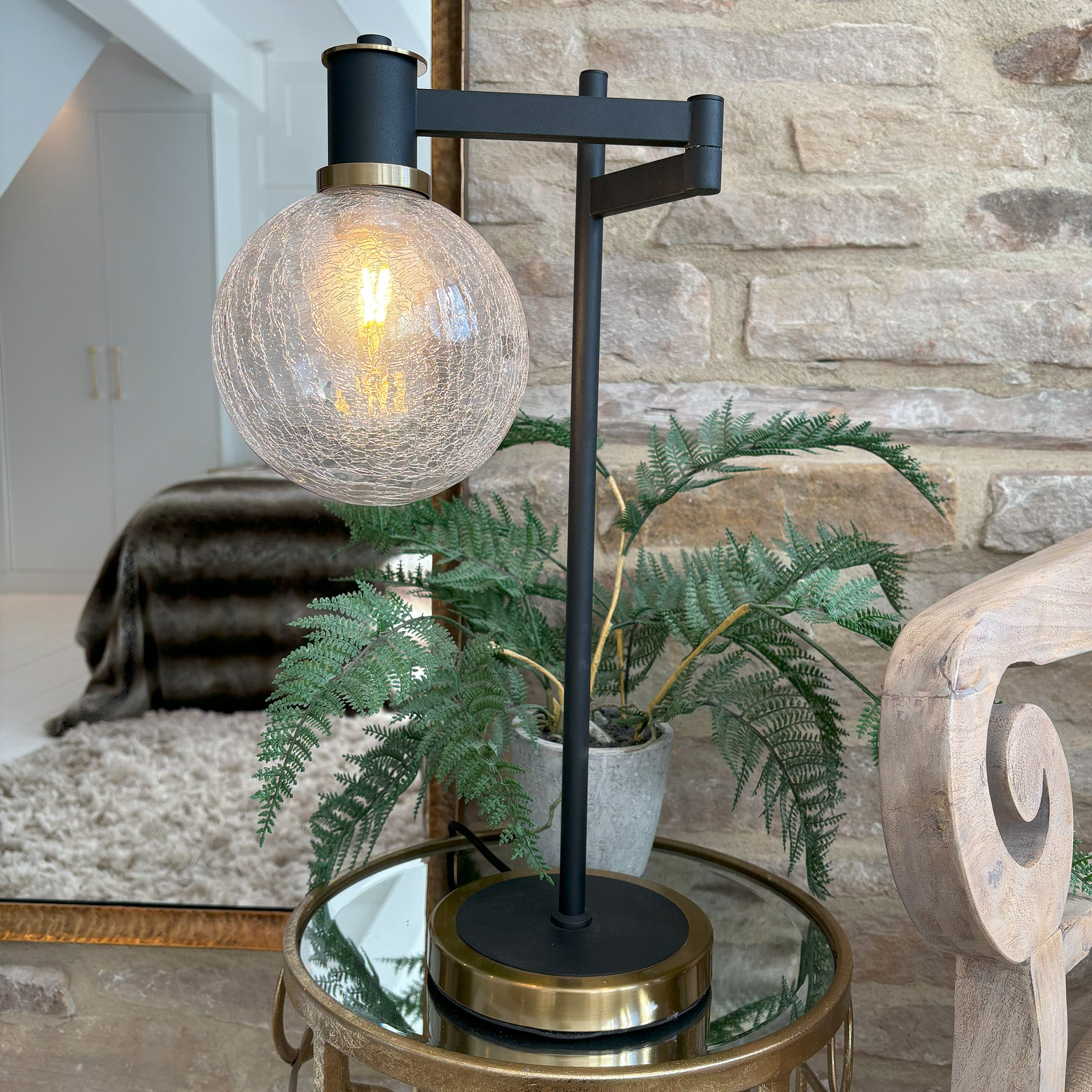 Adjustable Swing Arm Table Lamp with Glass Shade
